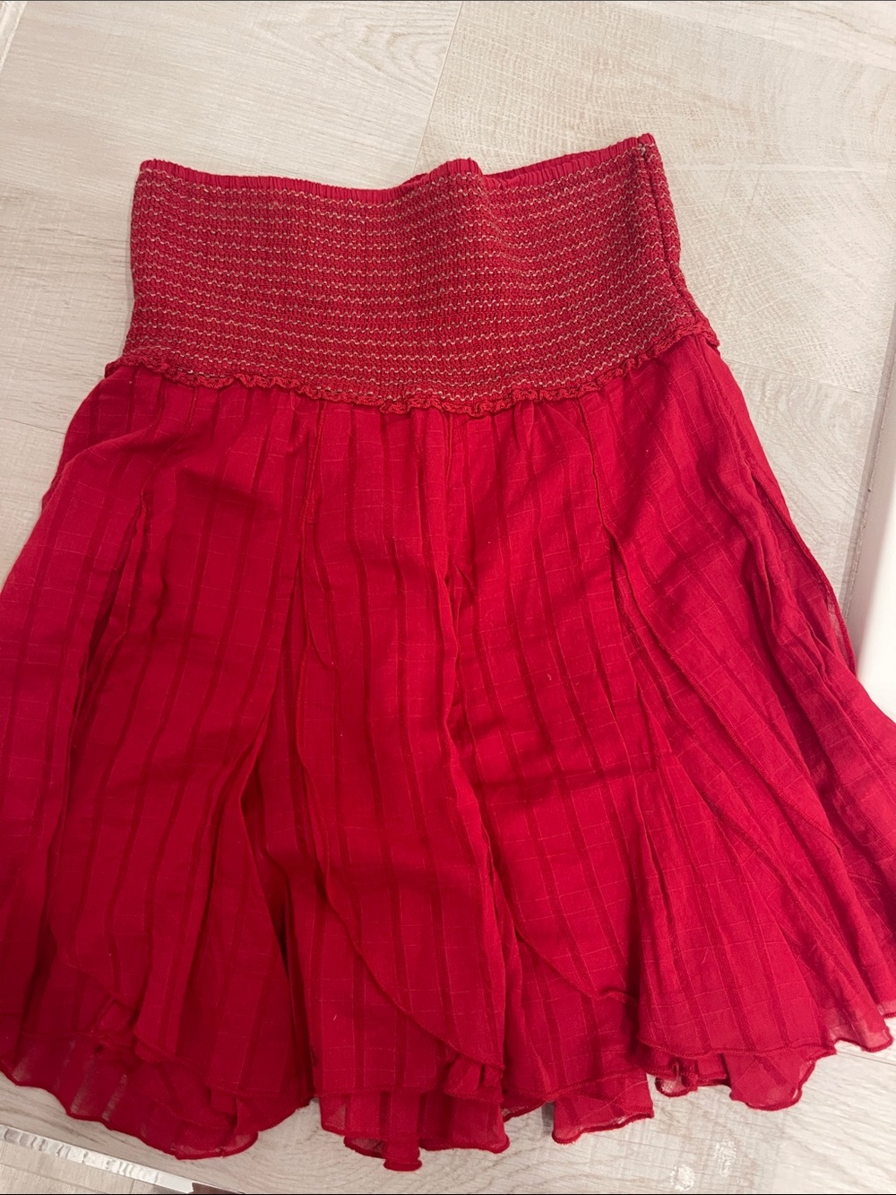 Free People Red Smocked Waist Flowy Skort